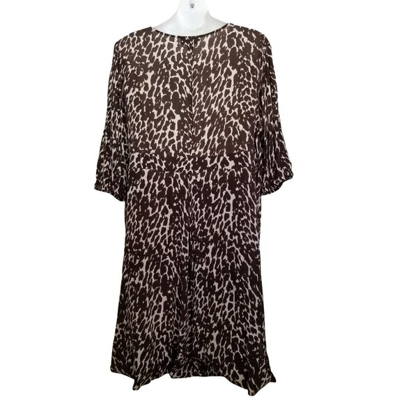 Roamans 30W Leopard Animal Print Dress Modest Button Front V Neck - Picture 2 of 6
